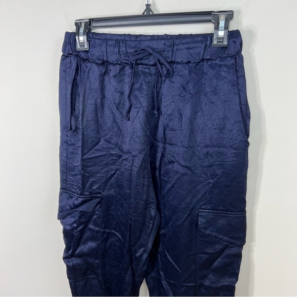 LNA x REVOLVE x SHOPBOP Satin‎ Silky Cargo Jogger Navy Blue, Size S - Picture 3 of 14